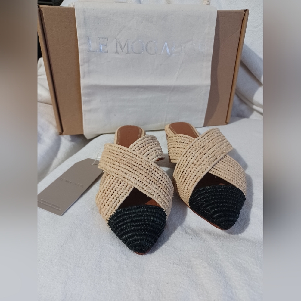 NIB Le Mogador Nude and Black Azoulay Flats Size 38 (8) W/Dustbag - Picture 5 of 13